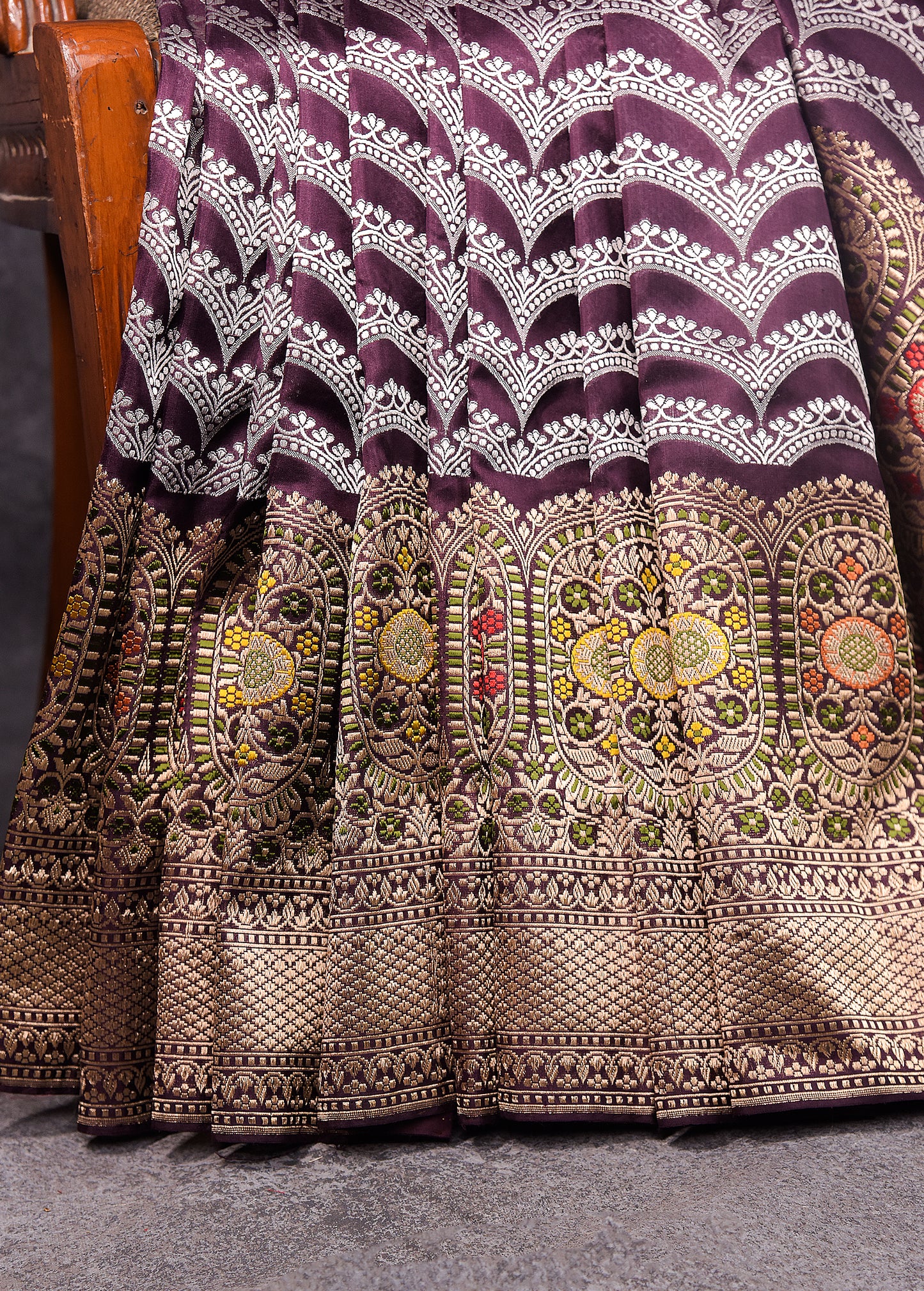 Deep Betel Nut Pure Silk Katan Banarasi Saree