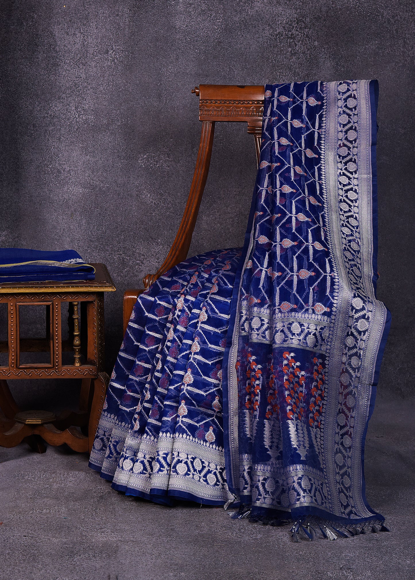 Royal Blue Pure Silk Kora Banarasi Saree