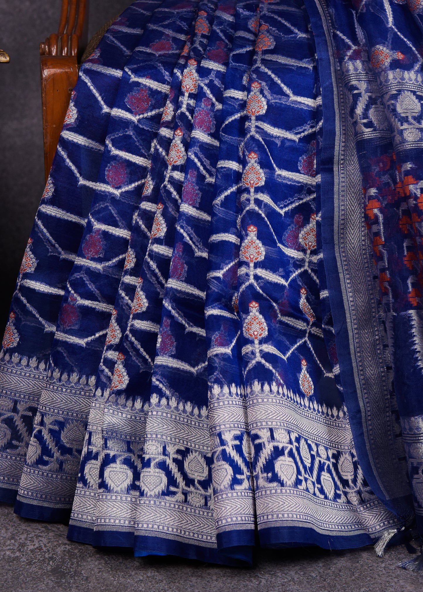 Royal Blue Pure Silk Kora Banarasi Saree