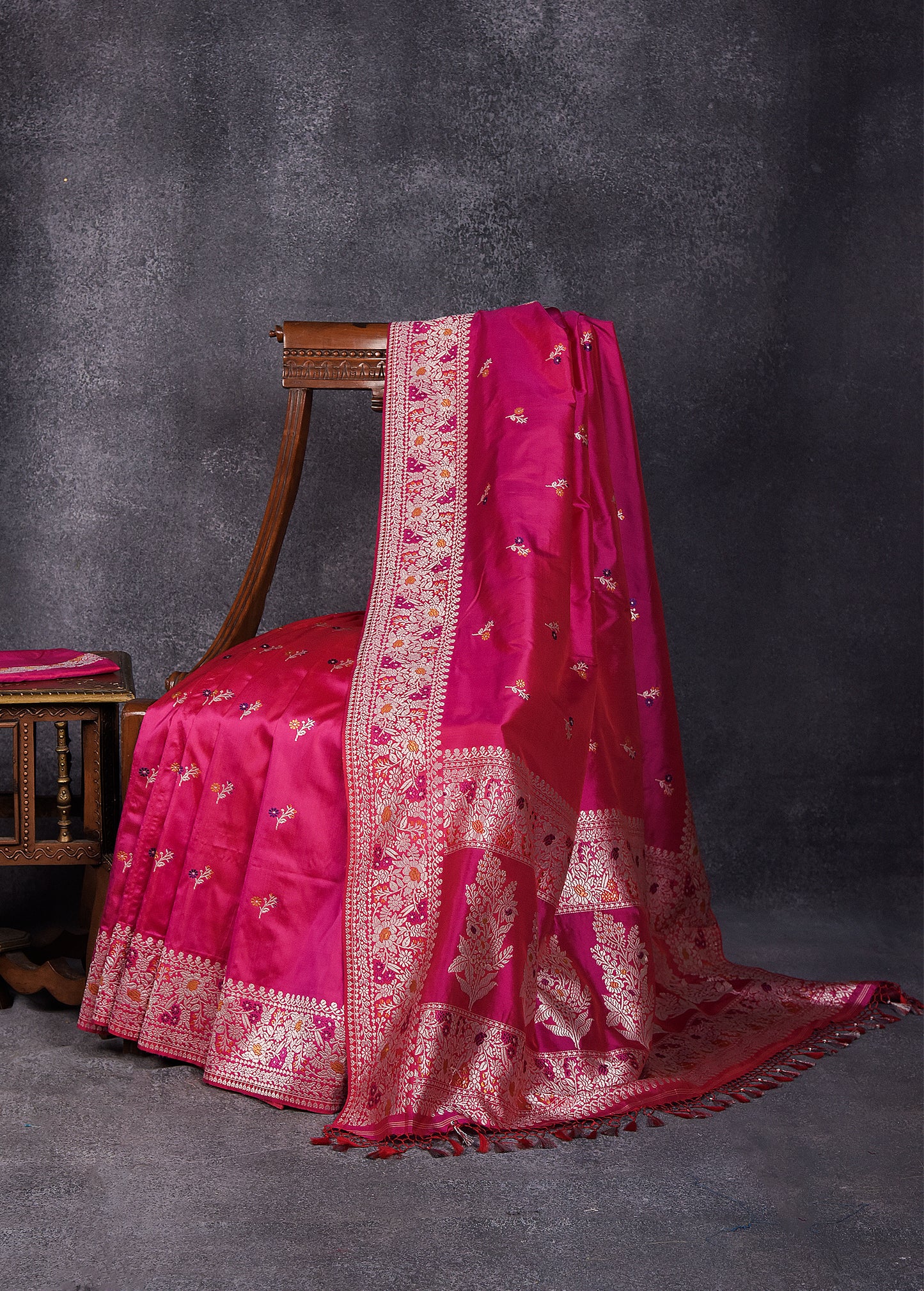Rani Pink Pure Silk Katan Banarasi Saree