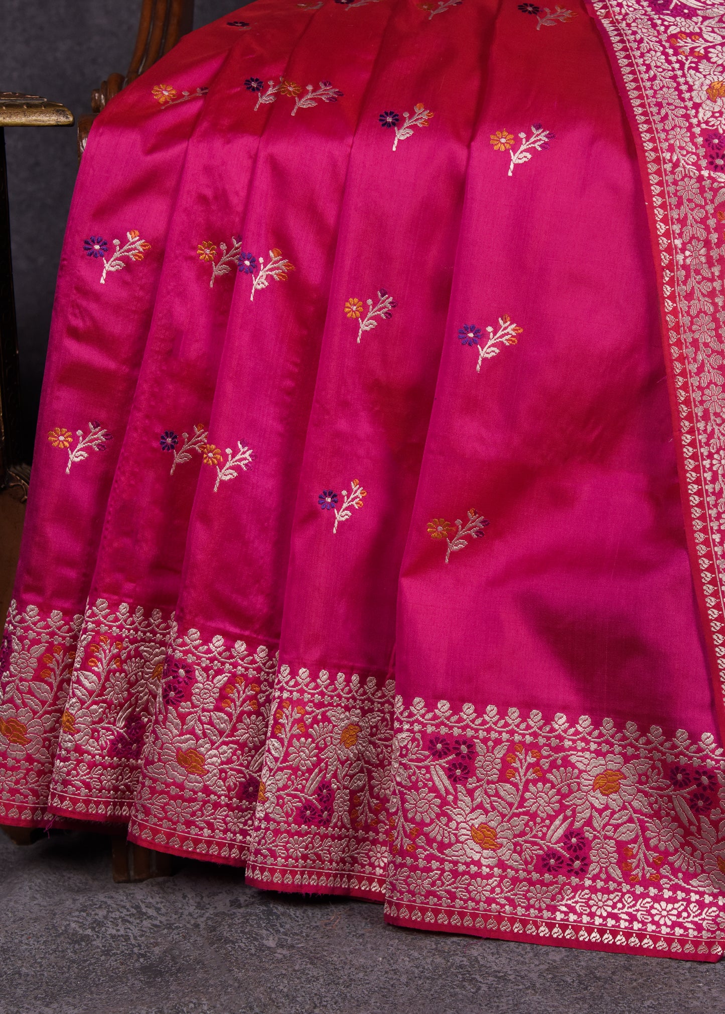 Rani Pink Pure Silk Katan Banarasi Saree