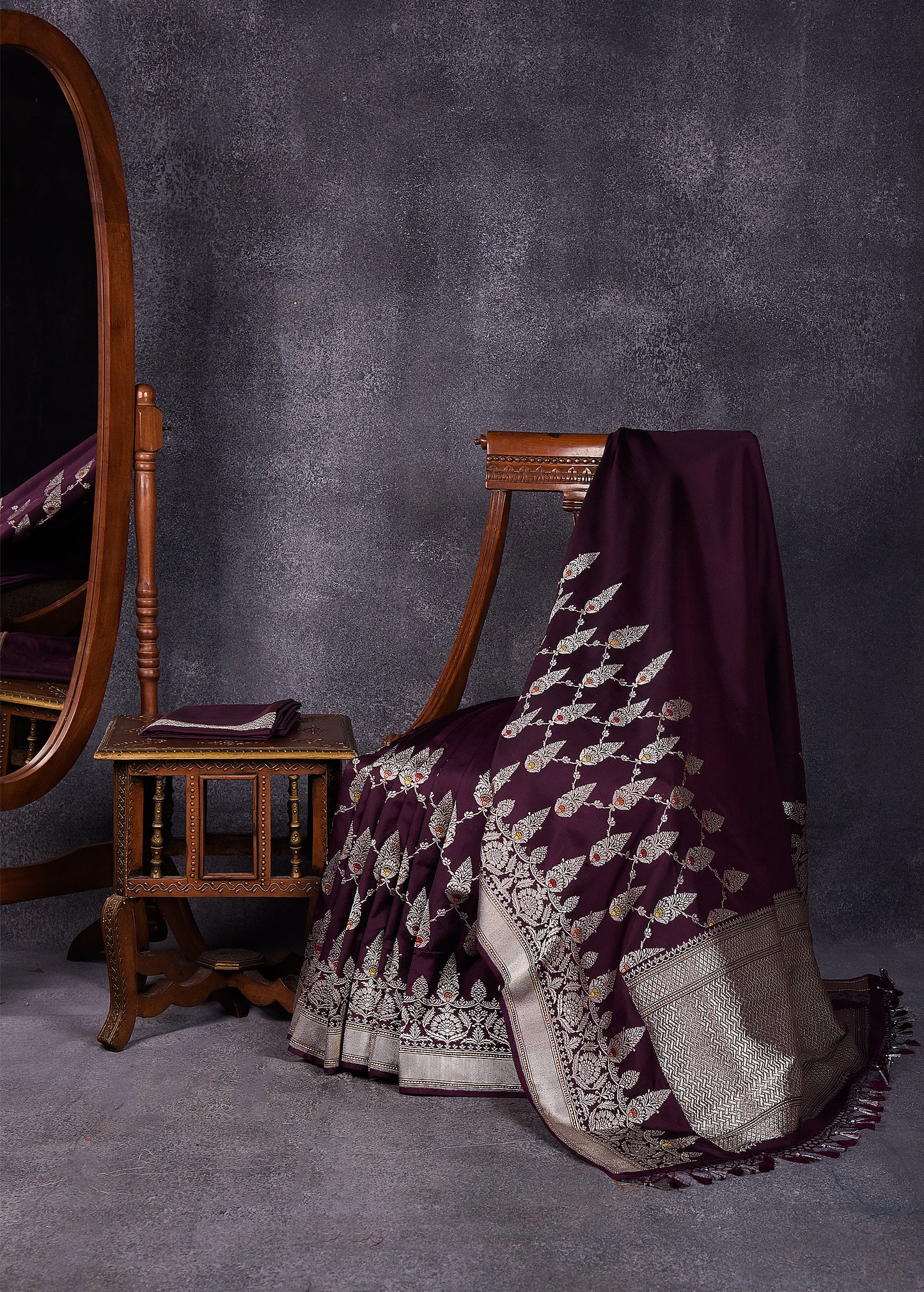 Deep Merlot Pure Silk Katan Banarasi Saree