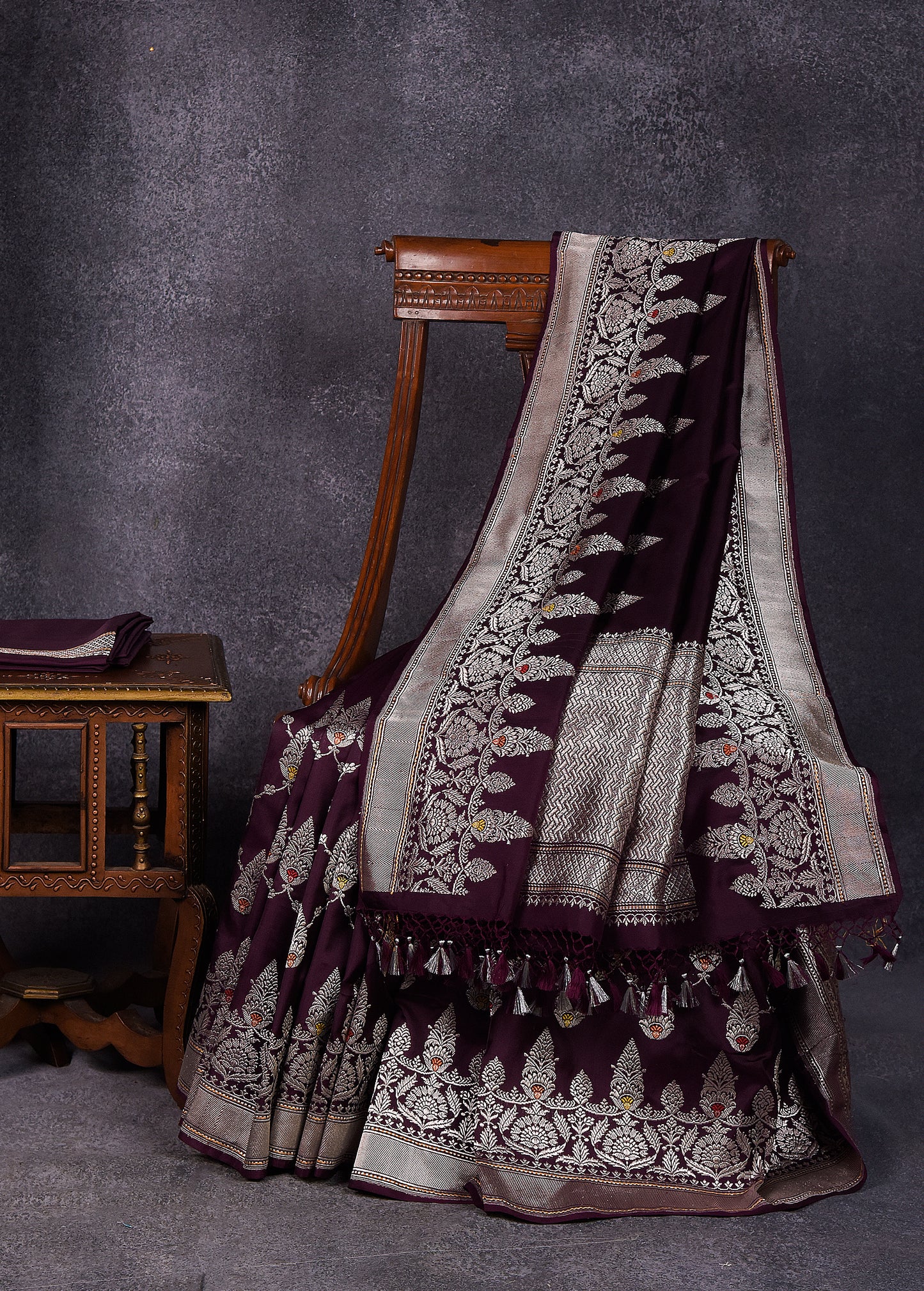 Deep Merlot Pure Silk Katan Banarasi Saree
