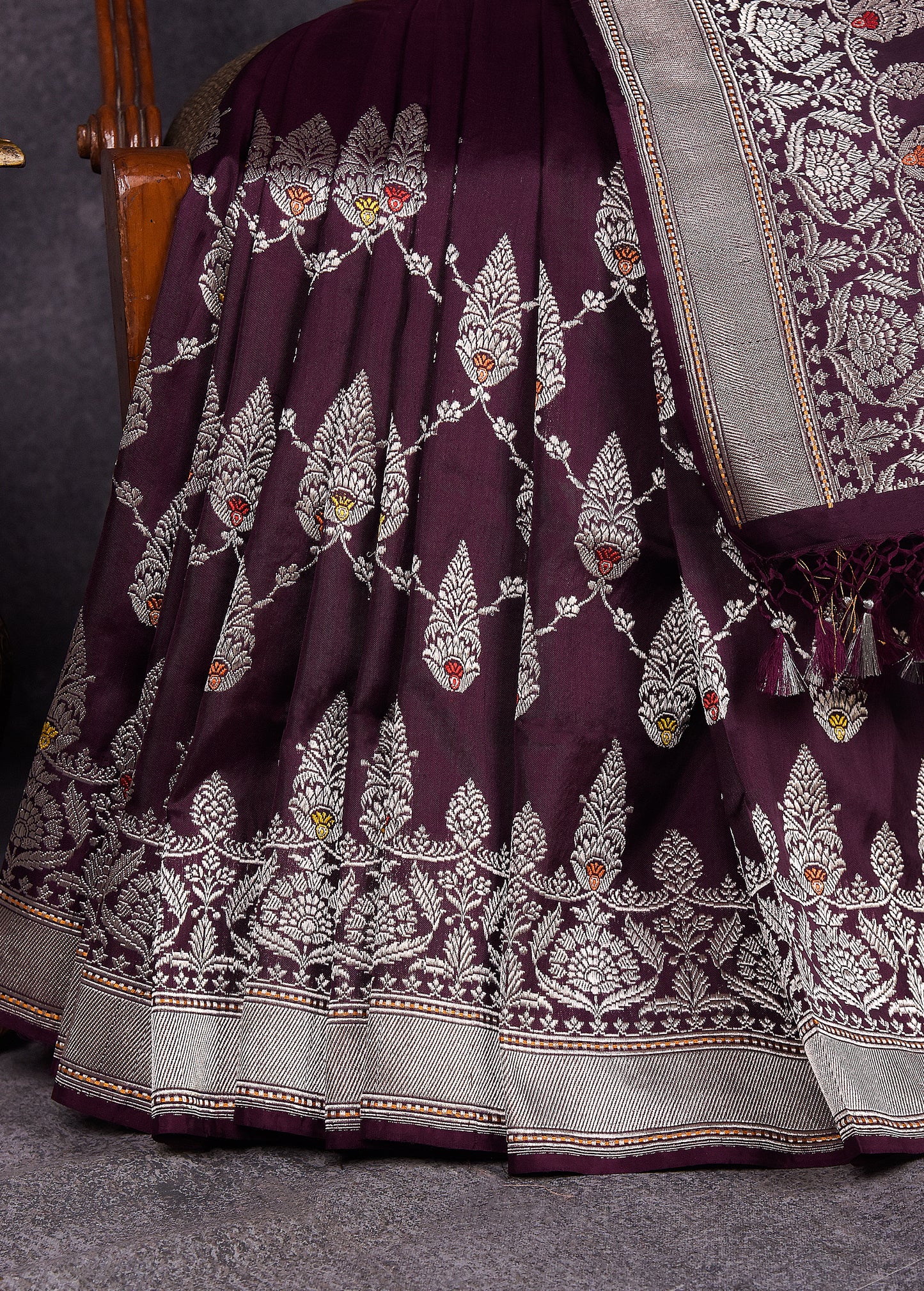 Deep Merlot Pure Silk Katan Banarasi Saree