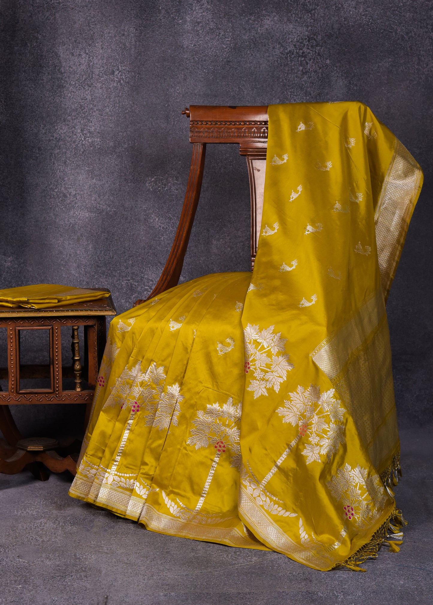 Chartreuse Pure Silk Katan Banarasi Saree