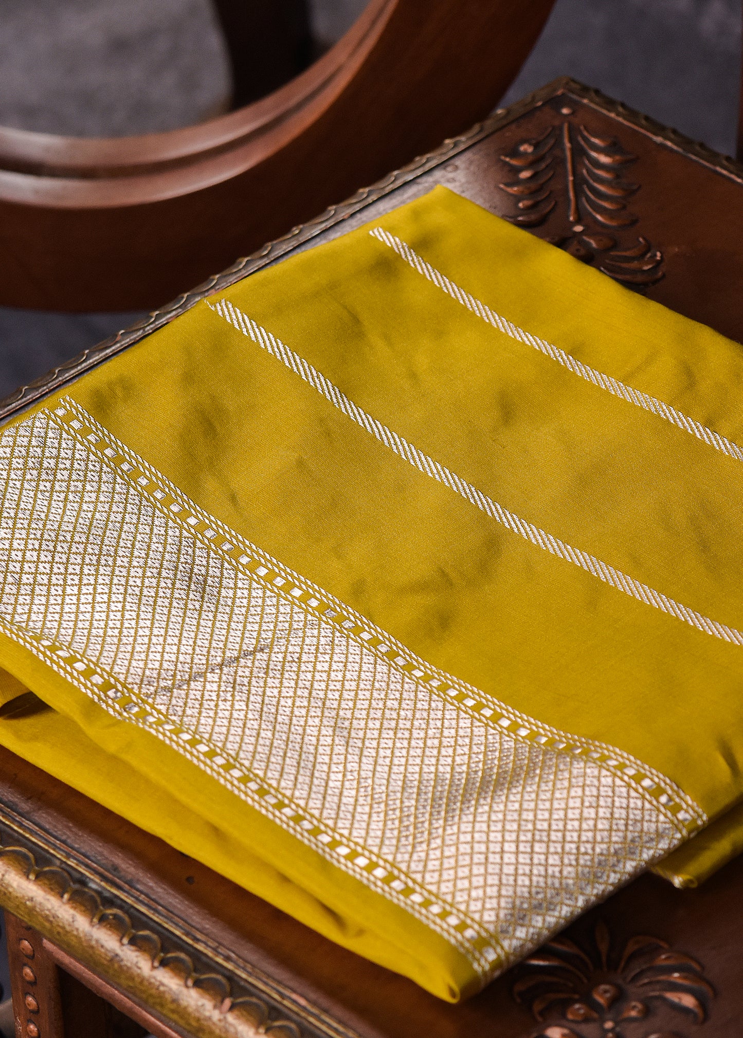 Chartreuse Pure Silk Katan Banarasi Saree