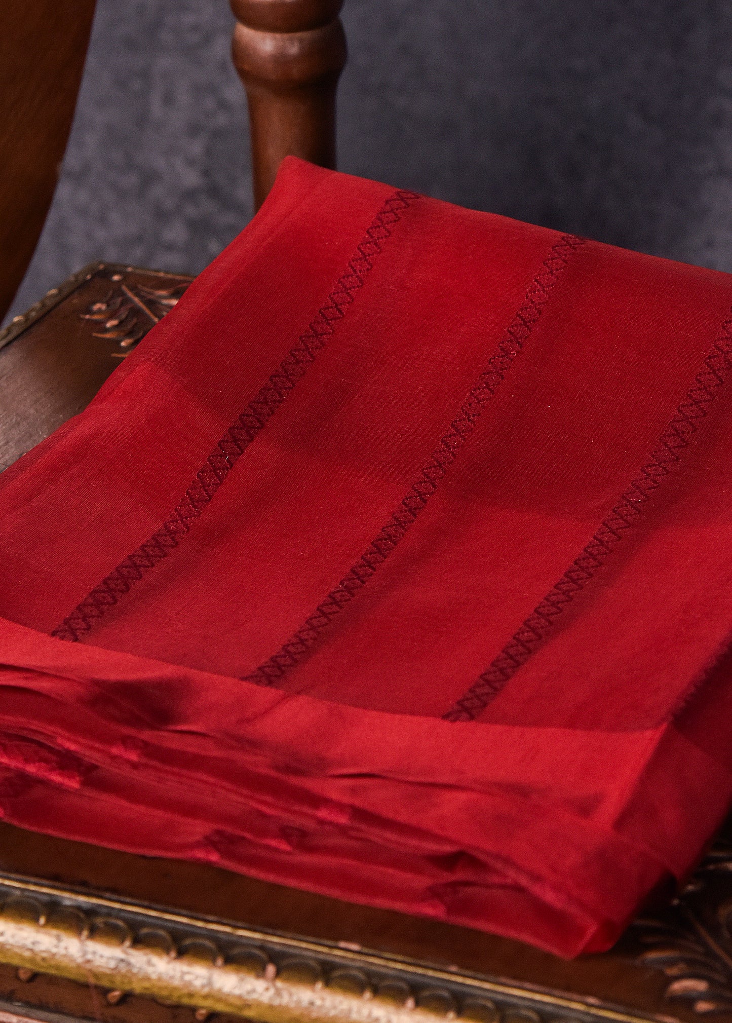 Shades of Taupe with Deep Red Pure Silk Kora Banarasi Saree