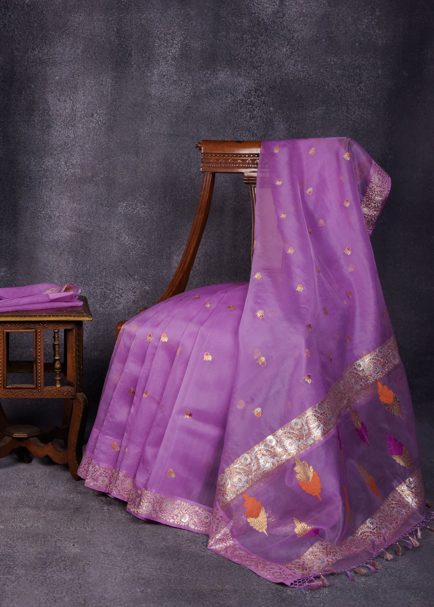 Lilac Pure Silk Kora Banarasi Saree
