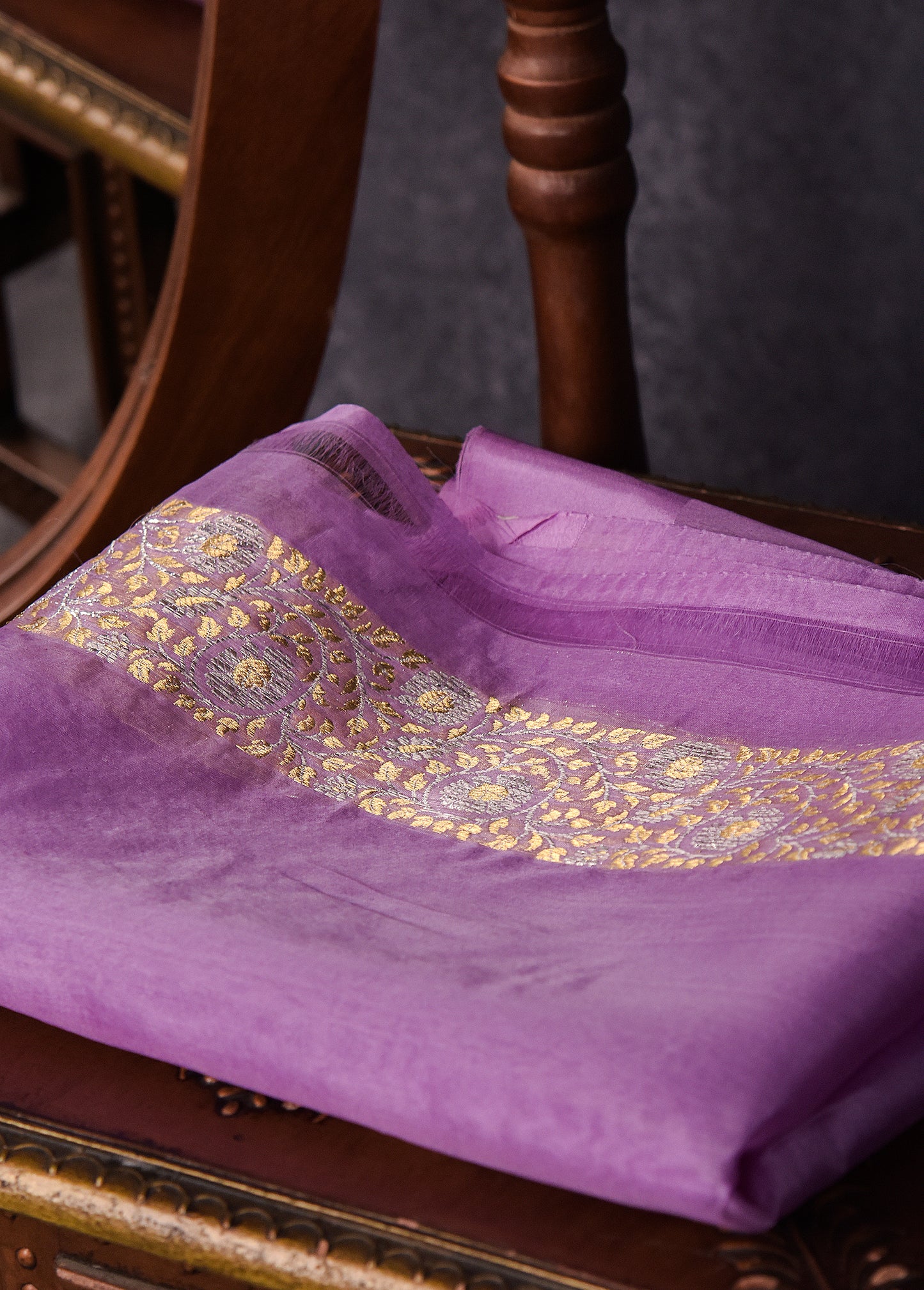 Lilac Pure Silk Kora Banarasi Saree
