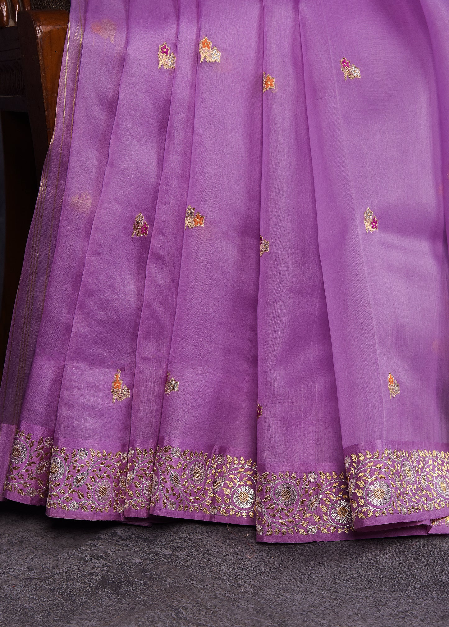 Lilac Pure Silk Kora Banarasi Saree