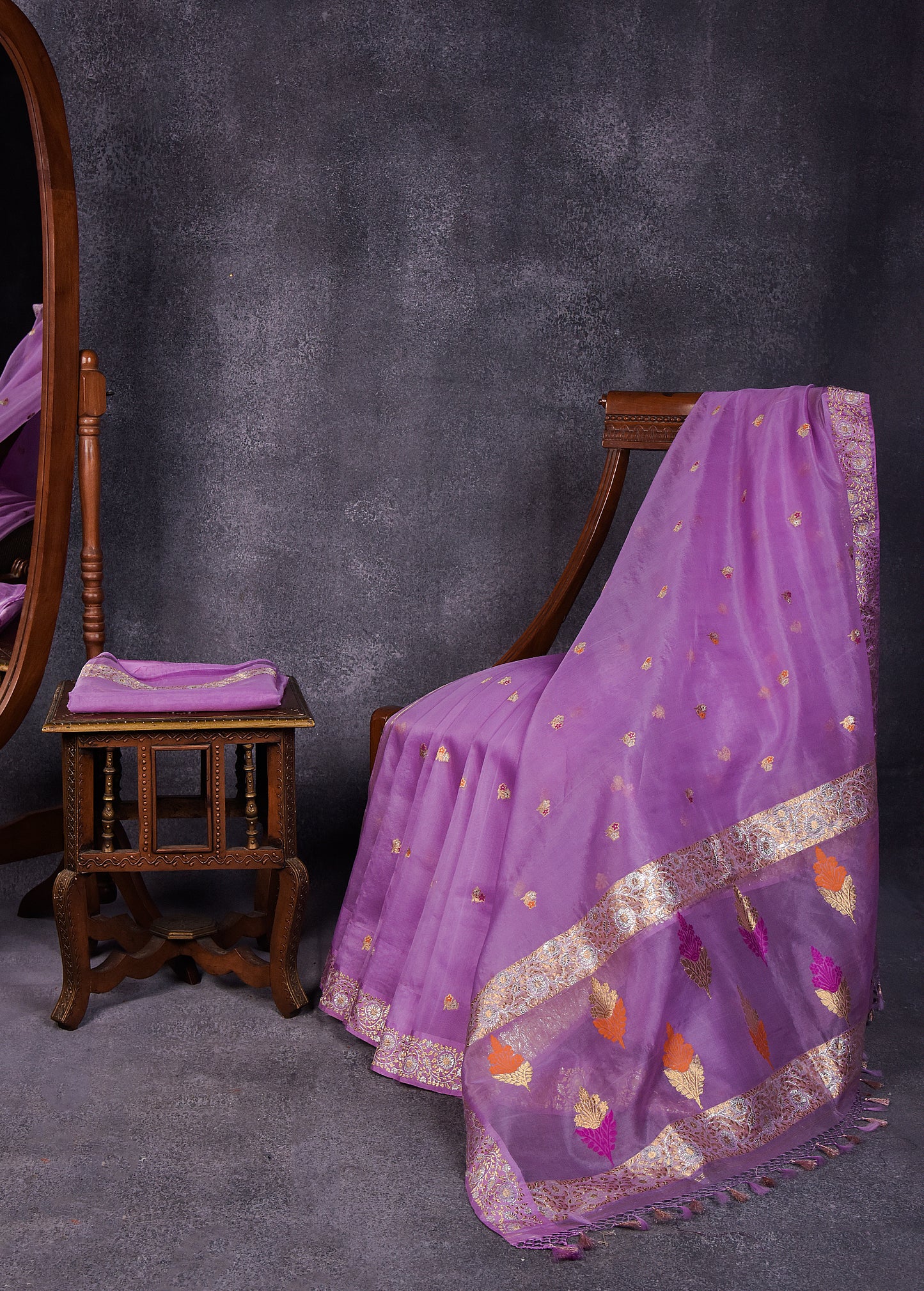 Lilac Pure Silk Kora Banarasi Saree