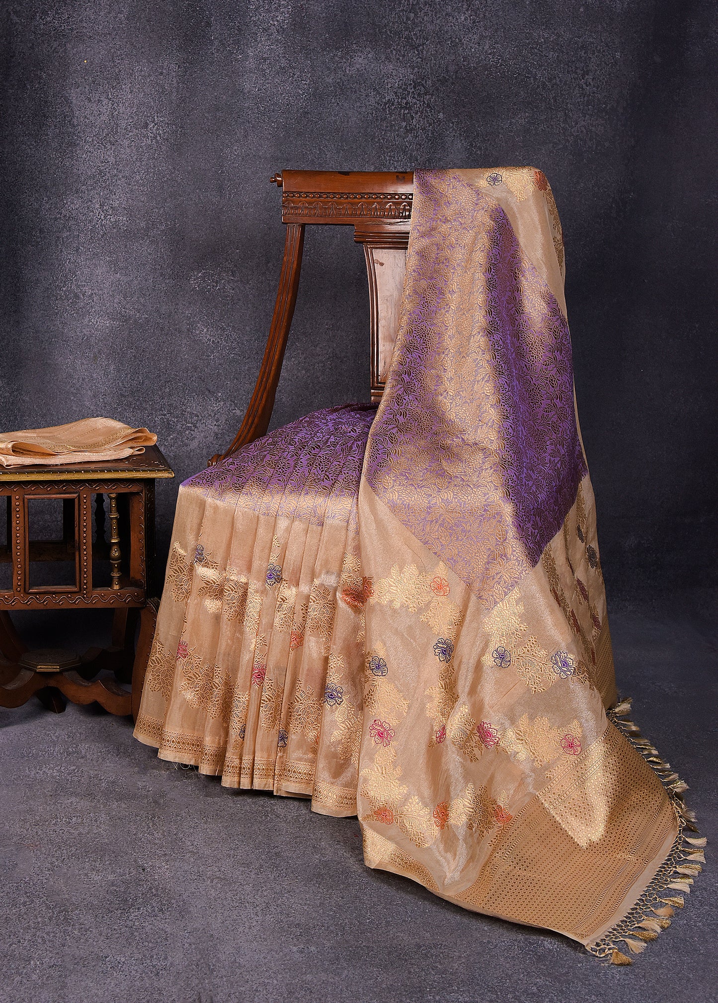 Gold with Lavender hue Pure Silk Kora Banarasi Saree