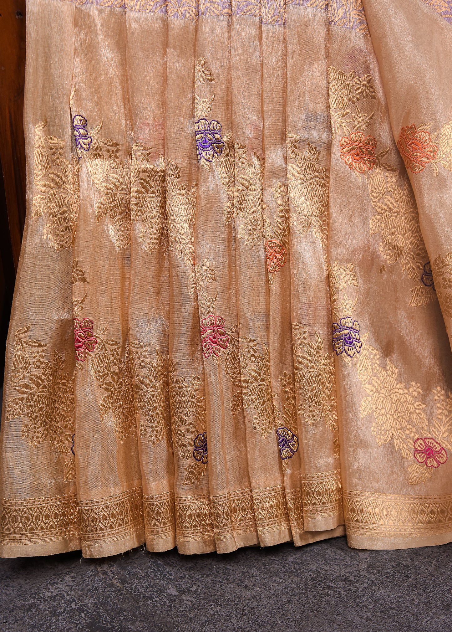 Gold with Lavender hue Pure Silk Kora Banarasi Saree