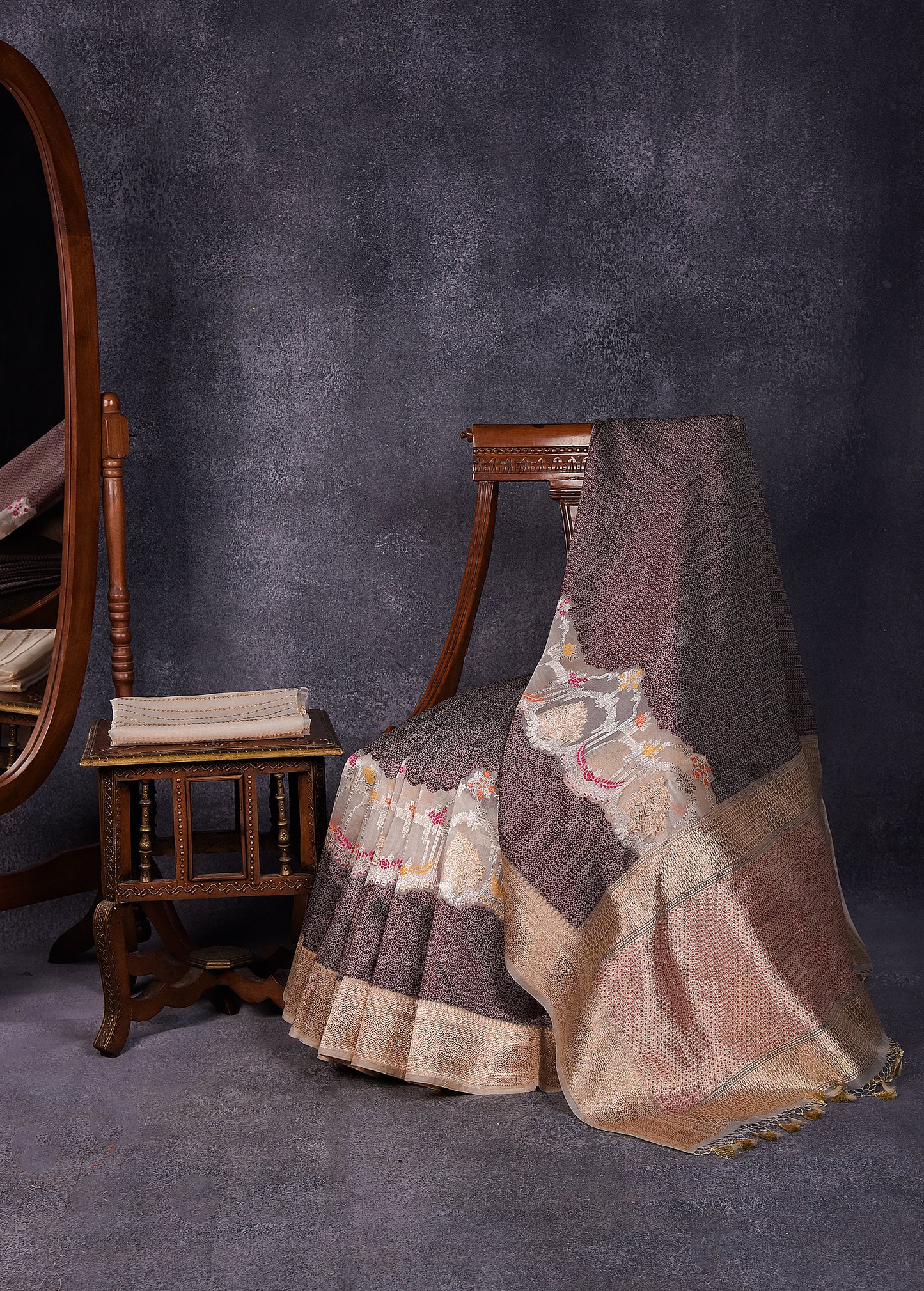 Betel Nut with Gold Pure Silk Kora Banarasi Saree