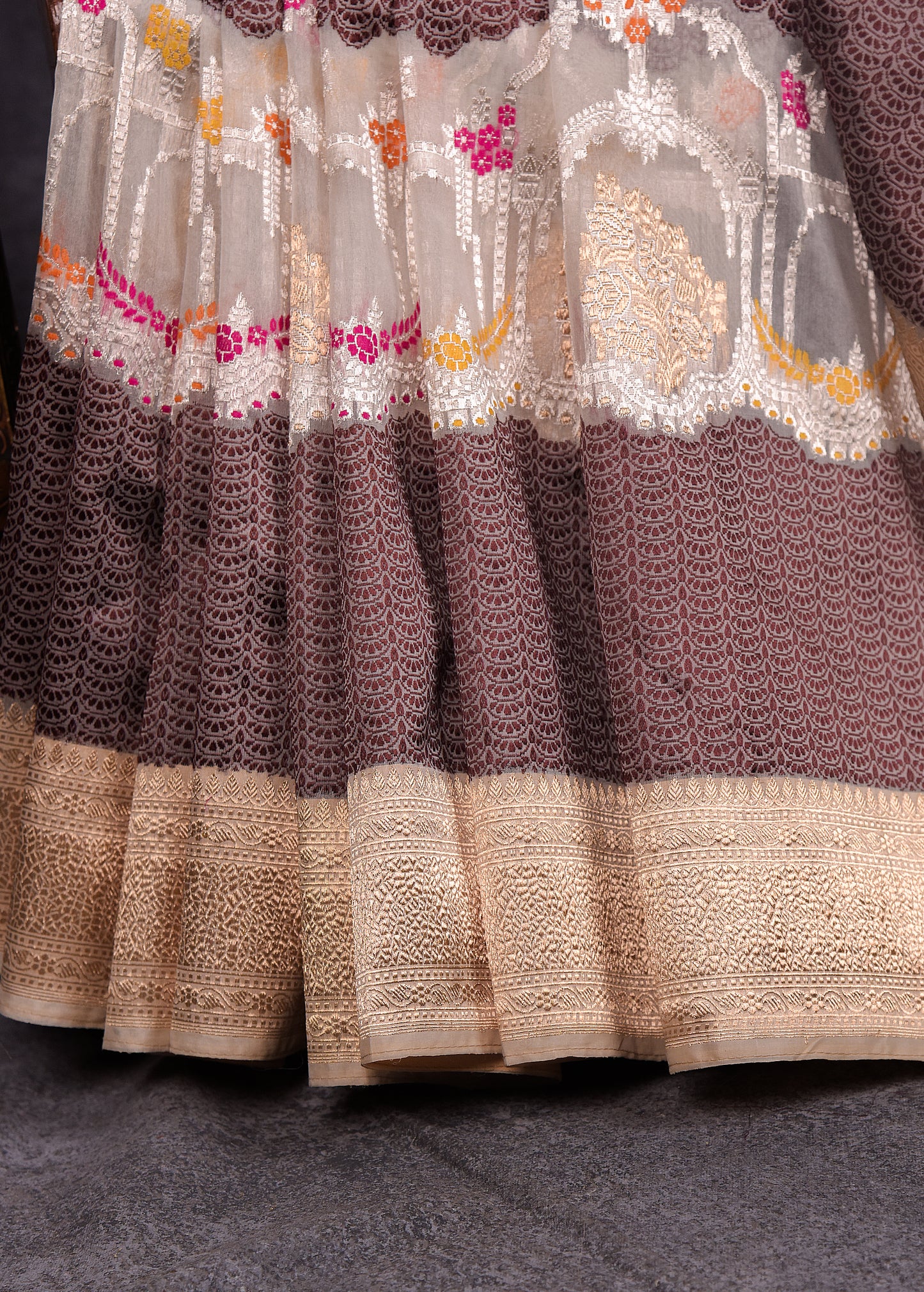 Betel Nut with Gold Pure Silk Kora Banarasi Saree