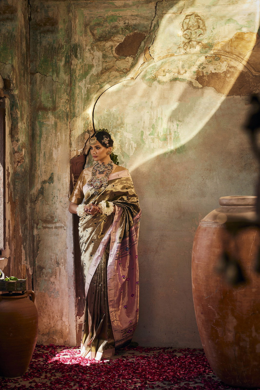 Peach Handmade Embroidered Saree