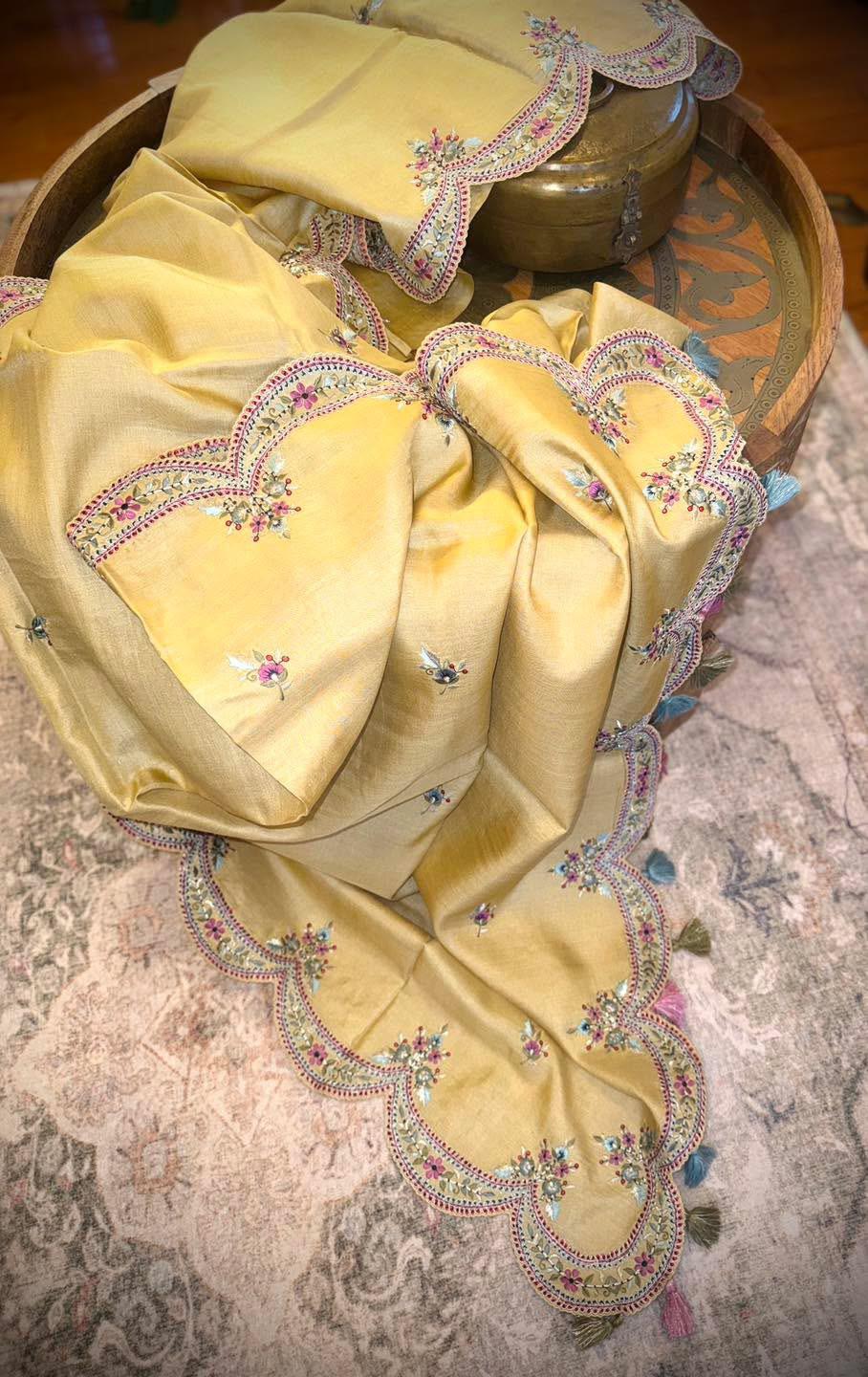 Peach Handmade Embroidered Saree